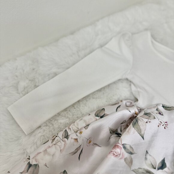 H&M Girls Floral Long-Sleeve Dress – White & Soft Rose Print - Picture 3 of 9